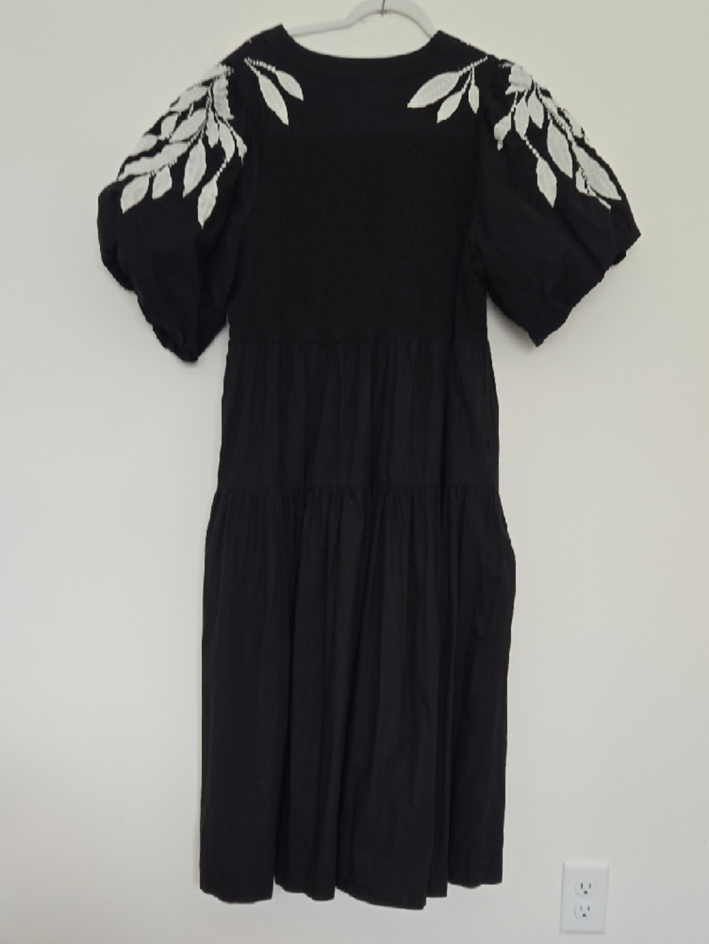Anthropologie Black Embroidered V-Neck Puff Sleeve Cotton Dress Boho chic 2X - Picture 4 of 9